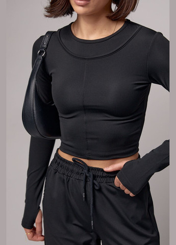 Эластичный женский спортивный костюм - черный Lurex (282957643)