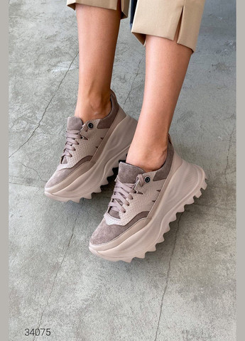 Шкіряні кросівки на масивній підошві Liton бежеві демісезони (303699147)