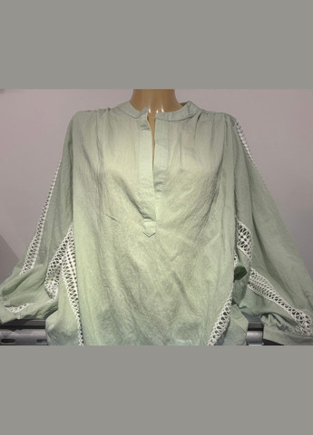 Мятная блуза женская мята лен кружевные вставки mknk3031-2/23 Modna KAZKA