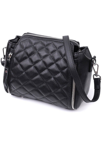 Трендовая сумка для женщин в ромбы из натуральной кожи 22667 Черная Vintage (297983202)