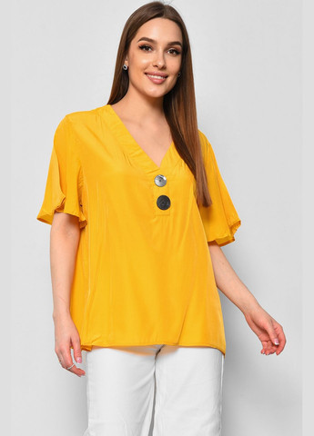 Гірчична блуза жіноча з коротким рукавом гірчичного кольору з баскою Let's Shop