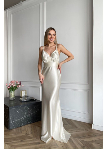 Молочна вечірня сукня максі відкрита спина 25014 кремова Tanita-Romario