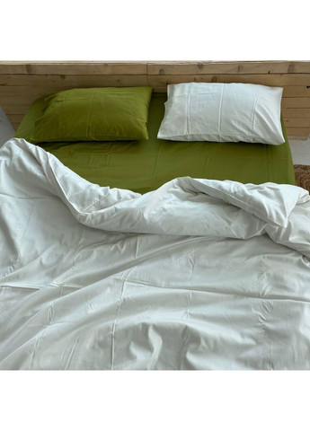 Постільна білизна Олива + Молочний, сатин PREMIUM Двухспальний розмір, наволочки 70/70 No Brand (364217768)