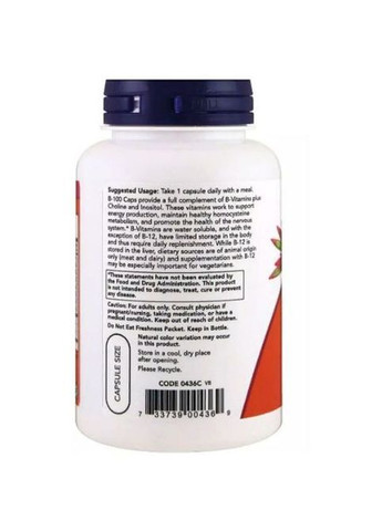 Vitamin B-100 100 Veg Caps NF0436 Now Foods (362419257)
