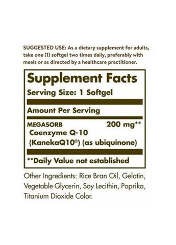 Megasorb CoQ-10 200 mg 30 Softgels Solgar (308976493)