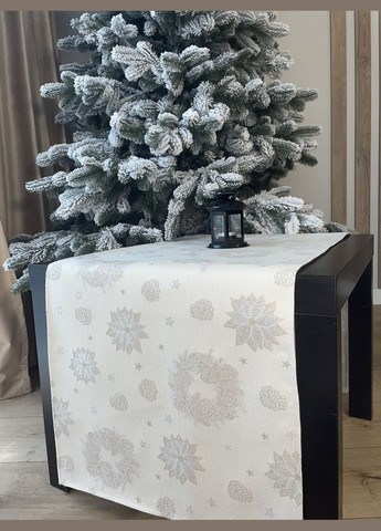 Новогодняя дорожка на стол декоративная гобеленовая с серебряным люрексом "Серебряная Роскошь" Наперон 37х100 Maystat (305390173)