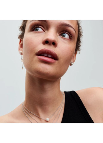 Серебряные Серьги кульчики Пандора с культивированными пресноводными жемчужинами и паве 293154C01 Kabluchka (355347863)