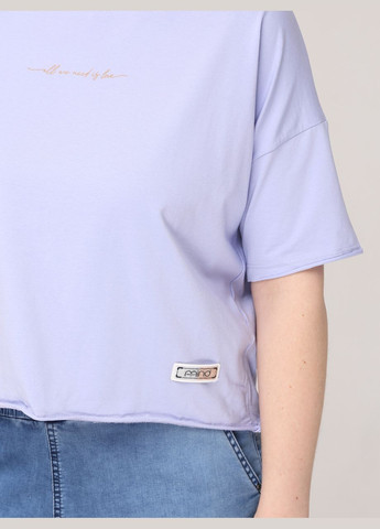 Сиреневая летняя футболка женская сиреневая широкая с надписью с коротким рукавом JEANSclub Вільна