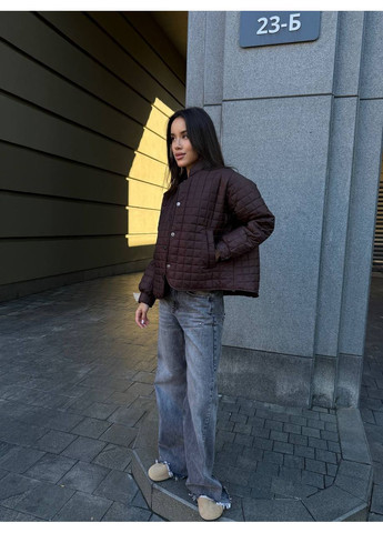 Коричневая демисезонная стеганая куртка бомбер куртка-лайнер Україна