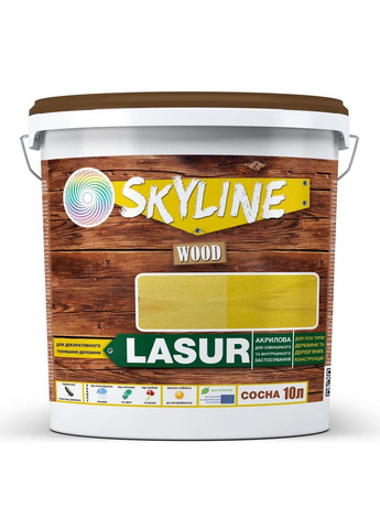Лазурь декоративно-защитная для обработки дерева LASUR Wood Сосна 10л SkyLine (283327175)
