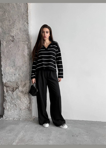 Женские брюки с декоративным шнурком цвет черный р.42 451517 New Trend (282928057)