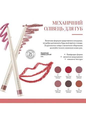 Автоматичний олівець для губ 02 Deep Red 0,35 г Farmasi (294944615)
