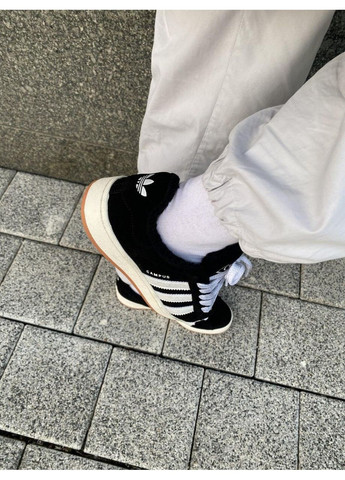 Чорні Зимовий кросівки чоловічі adidas campus 00s black white fur v2 адідас кампус No Brand