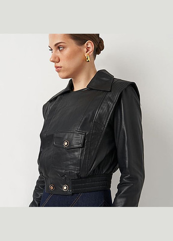 Чорна демісезонна женская куртка из искусственной кожи a-sona k12065bl - Ricco Grande