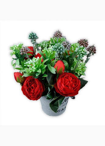 Красные розы в кашпо с красной ручкой 27 см 010 No Brand (272149504)