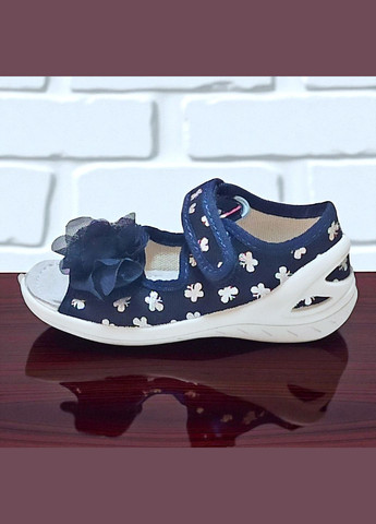 Синие ортопедические открытые тапочки текстильные босоножки на липучках валди ева Waldi с цветами
