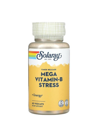 Витамины группы Б Mega VitaminB Stress комплекс для снятия стресса 60 растительных капсул Solaray (292728036)