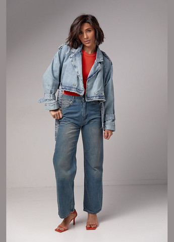 Синя демісезонна коротка жіноча джинсівка у стилі grung Lurex