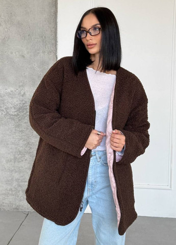 Рожева демісезонна вишукана повсякденна демісезонна стьобана двостороння курточка на хутрі з блискавкою та кишенями Tik-Tak