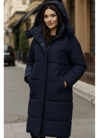Темно-синяя зимняя длинная зимняя куртка на синтепоне со съёмным капюшоном Nositi 4264-15Х