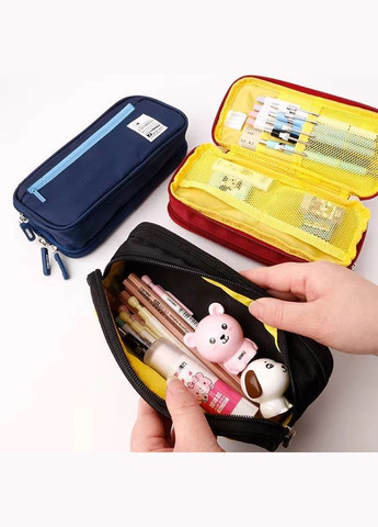 Пенал косметичка на три отделения раскладной, для школьников и студентов, на молнии, органайзер, черный No Brand (337169228)