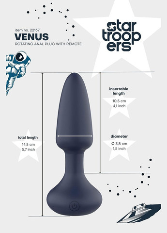 Анальна пробка DreamToys Startroopers Venus з дистанційним пультом керування, чорна Dream Toys (331171419)