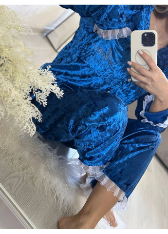 Синя жіноча піжама з мармурового велюру Osoblyva