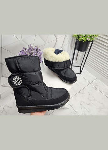Зимние дутики сапоги зимние на меху черные со снежинкой на липучке (24 см) sp-2831-4 No Brand