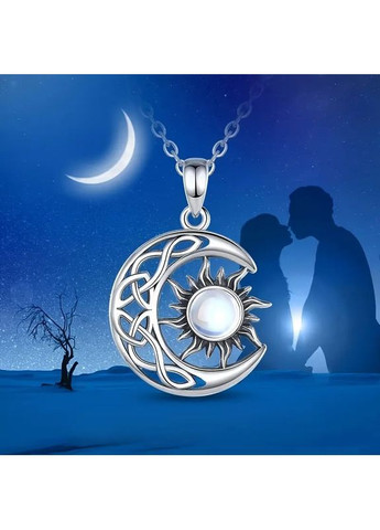 Кулон у вигляді місяця та сонця сріблястий 2.8 см ланцюжок 43 см AurumLux009 Liresmina Jewelry (352683332)