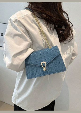 Женская классическая сумка 3120-6585 через плечо кросс-боди на цепочке рептилия голубая No Brand (296008240)