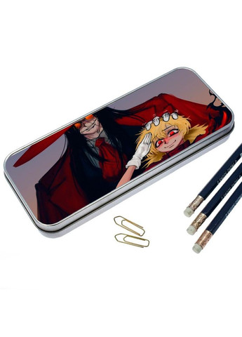 Органайзер для канцелярського приладдя металевий, кейс для дрібниць Хеллсінг #008 7*18 см Silver No Brand (309151901)