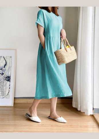 Голубое повседневный, праздничный, вечернее платье голубое женское свободного кроя Malta однотонное