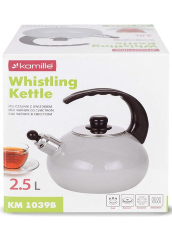 Чайник емальований "Boiling Water" 2.5л зі свистком, бежевий глянець Kamille (372175334)