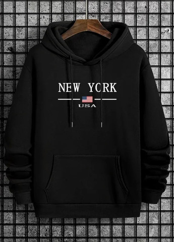 Худі унісекс однотонний осінь-зима на флісі Oversize з написом New York G&N (365564672)