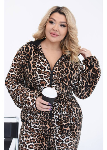 Комбінезон жіночий на блискавці Style Point комбінезон-брюки леопардовий бежевий повсякденний, кежуал фліс