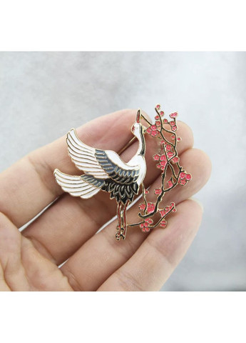 Брошка жіноча, елегантна Журавель з гілочкою сакури (різнобарвна) China (366875191)