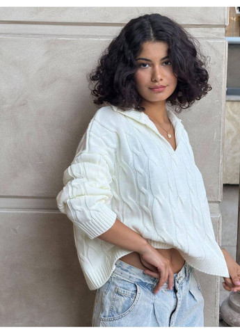 Молочний жіночий в'язаний светр оверсай No Brand Б1466-128/1