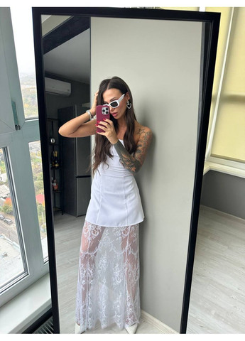 Білий святковий корсетна міні-сукня з мереживною спідницею MonCher