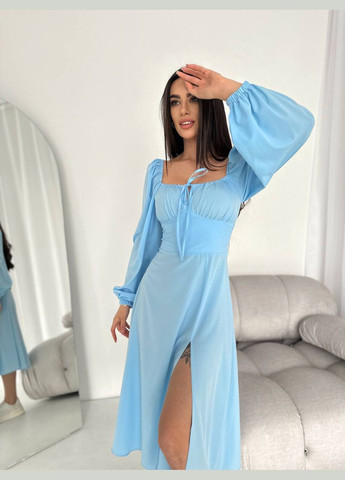 Голубое повседневный платье Україна однотонное