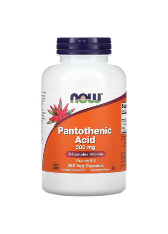 Пантотеновая Кислота (Витамин B5) Pantothenic Acid 500мг – 250 вег.капсул Now Foods (293944913)
