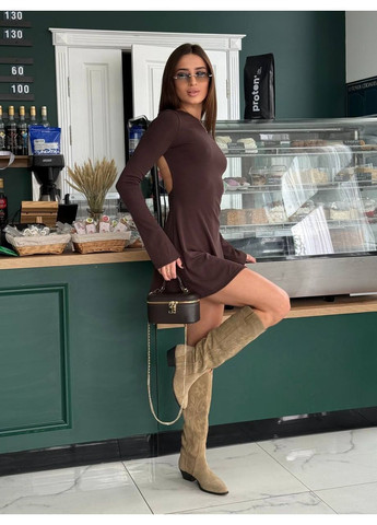 Коричнева святковий, повсякденний жіноча сукня з відкритою спиною а-силует, з відкритою спиною Avanti однотонна