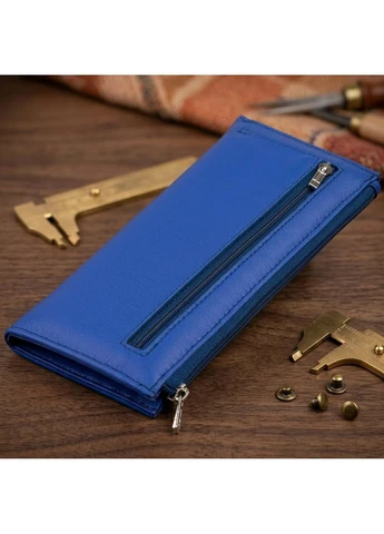 Горизонтальний тонкий гаманець зі шкіри унісекс ST Leather Синій Верховинка 19329 (398291463)