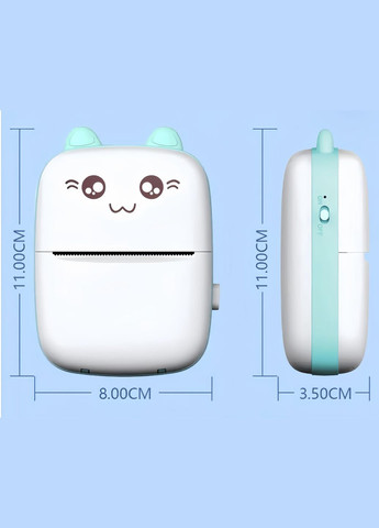 Детский мини принтер с набором бумаги 2 шт + фломастеры Белый с бирюзовым No Brand (299153192)