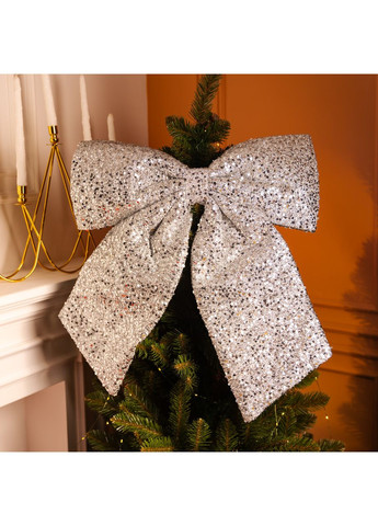 Бант новорічний для декору з паєтками на ялинку 55×70 (см) Сріблястий CR-2-25 (A-040968) Yiwu (365813436)