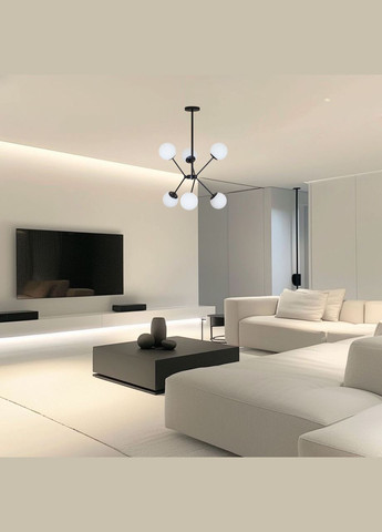 Чорна модерн люстра на 6 білих плафони (52-9810-6 BK+WH) No Brand (370070094)