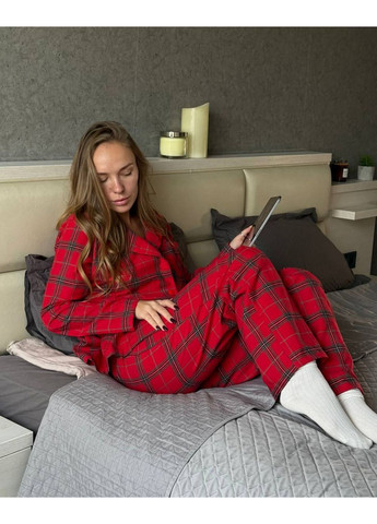 Червона піжама жіноча в клітинку байка червона No Brand