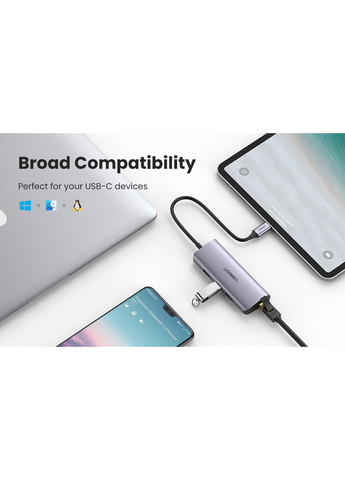 Хаб CM252 USB-C - 3 x USB 3.0 RJ45 Micro USB Multifunction Adapter сріблястий (60718) Ugreen (371632344)