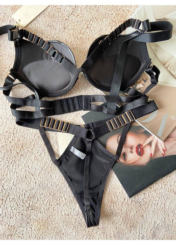 Черный женское нижнее белье комплект из эко кожи черный Weiyesi