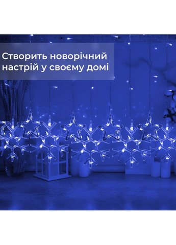 Гірлянда-штора Зірки та сніжинки розмір 3*0,9 м 10 фігур, синій No Brand (365598797)