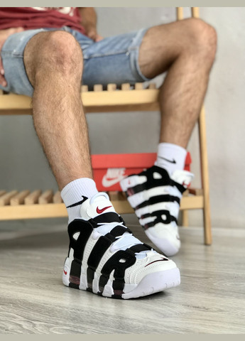 Чорно-білі всесезон кросівки чоловічі і жіночі nike air more uptempo black white | найк аір мор уптемпо чорні білі No Brand
